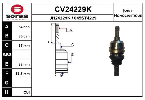 каре комплект, полуоска EAI CV24229K