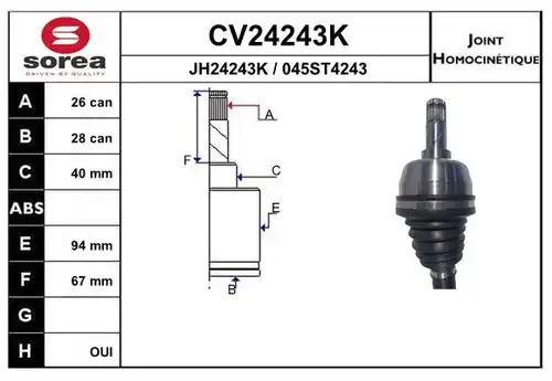 каре комплект, полуоска EAI CV24243K