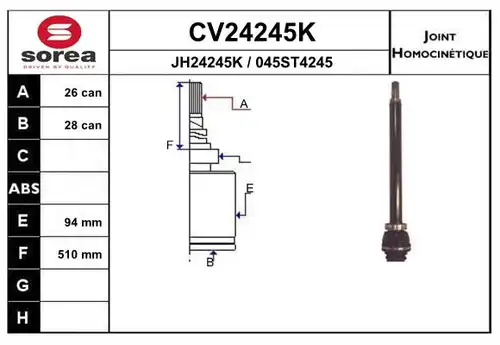 каре комплект, полуоска EAI CV24245K