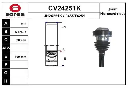 каре комплект, полуоска EAI CV24251K