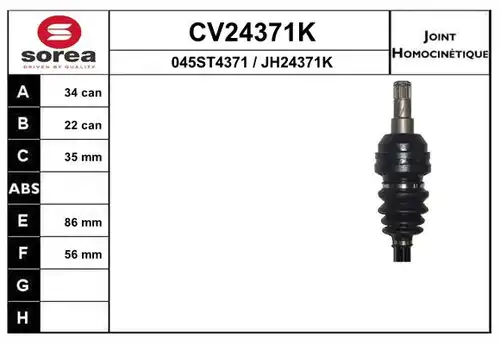 каре комплект, полуоска EAI CV24371K