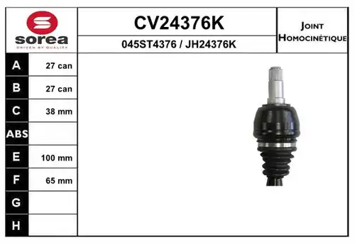 каре комплект, полуоска EAI CV24376K