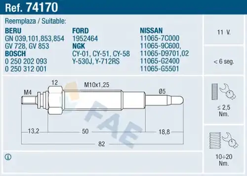 подгревна свещ FAE 74170