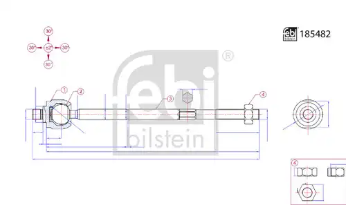 аксиален шарнирен накрайник, напречна кормилна щанга FEBI BILSTEIN 185482