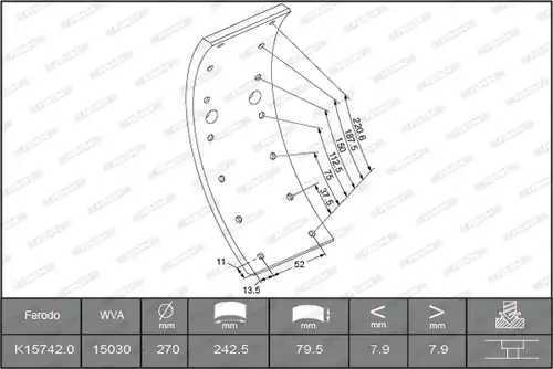 комплект феродо за накладки, барабанни спирачки FERODO K15742.0-F3549