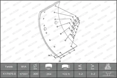 комплект феродо за накладки, барабанни спирачки FERODO K17975.0-F3549