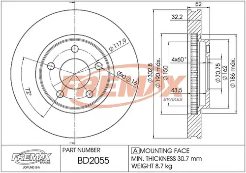 спирачен диск FREMAX BD-2055