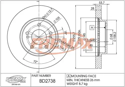 спирачен диск FREMAX BD-2738