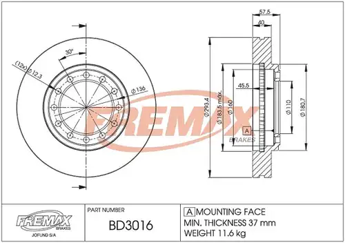 спирачен диск FREMAX BD-3016