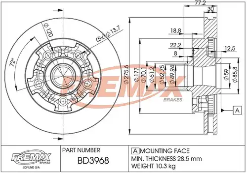 спирачен диск FREMAX BD-3968