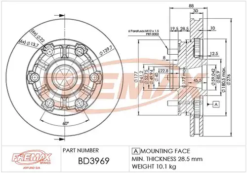 спирачен диск FREMAX BD-3969