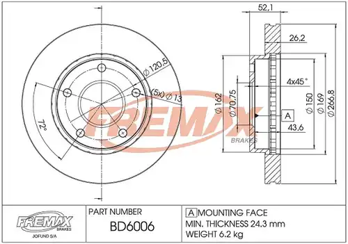 спирачен диск FREMAX BD-6006