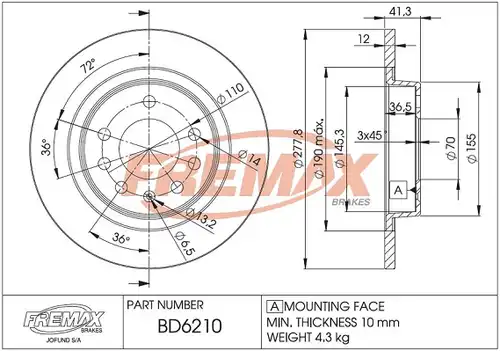 спирачен диск FREMAX BD-6210