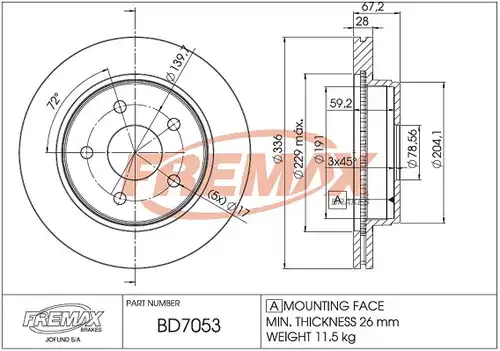 спирачен диск FREMAX BD-7053