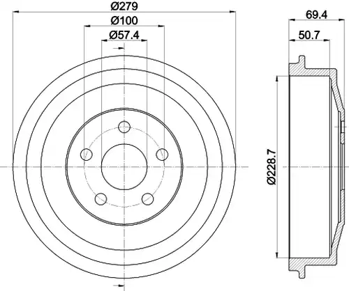 спирачен барабан HELLA 8DT 355 303-101