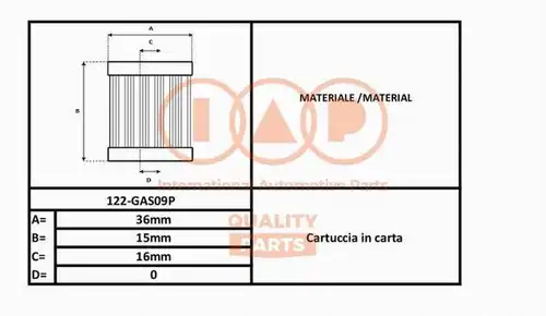 горивен филтър IAP QUALITY PARTS 122-GAS09P