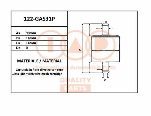 горивен филтър IAP QUALITY PARTS 122-GAS31P