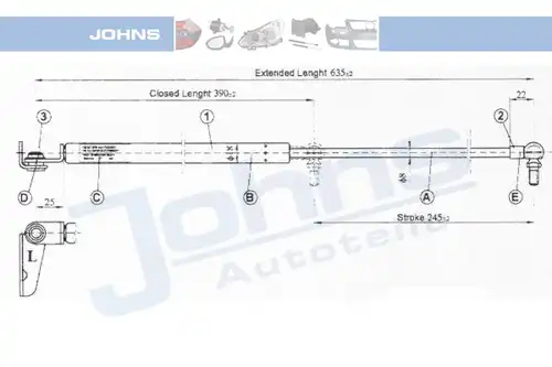 газов амортисьор, багажно/товарно пространство JOHNS 81 53 95-91