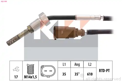 датчик, температура на изгорелите газове KW 422 199