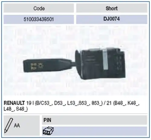 превключвател на кормилната колона MAGNETI MARELLI 510033438501