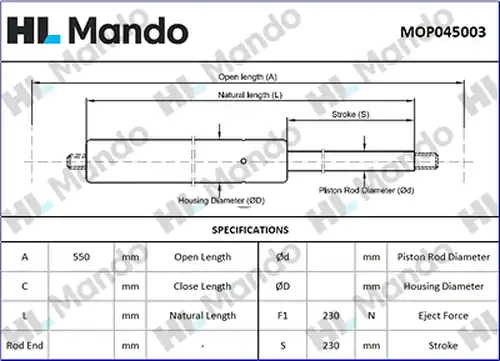 газов амортисьор, багажно/товарно пространство MANDO MOP045003