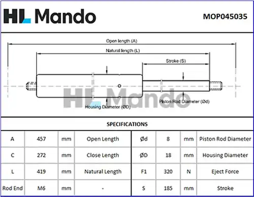 газов амортисьор, багажно/товарно пространство MANDO MOP045035