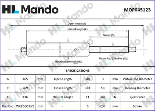 газов амортисьор, багажно/товарно пространство MANDO MOP045123