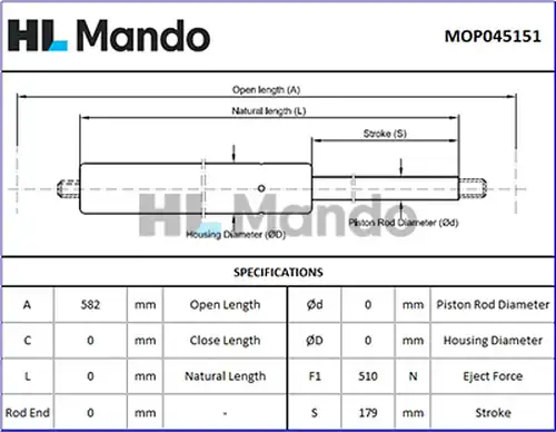 газов амортисьор, багажно/товарно пространство MANDO MOP045151