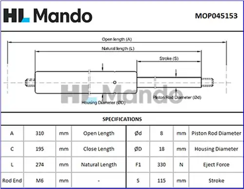 газов амортисьор, багажно/товарно пространство MANDO MOP045153