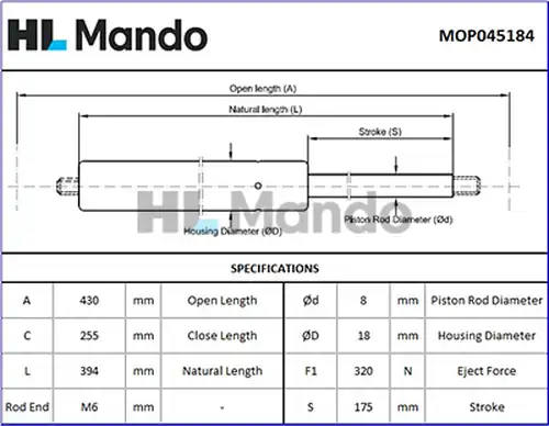 газов амортисьор, багажно/товарно пространство MANDO MOP045184