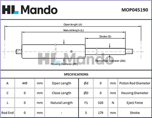 газов амортисьор, багажно/товарно пространство MANDO MOP045190