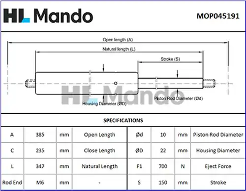 газов амортисьор, багажно/товарно пространство MANDO MOP045191