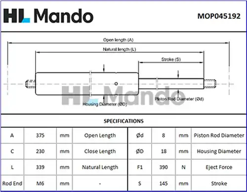 газов амортисьор, багажно/товарно пространство MANDO MOP045192