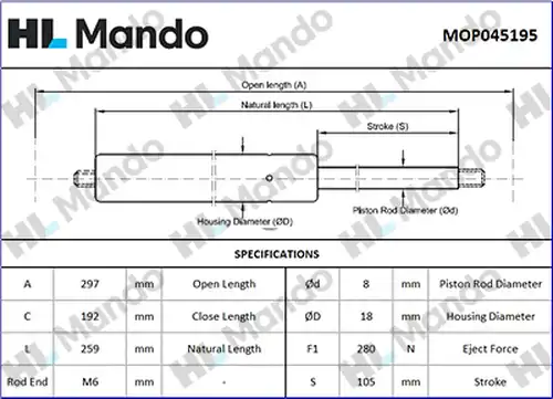 газов амортисьор, багажно/товарно пространство MANDO MOP045195