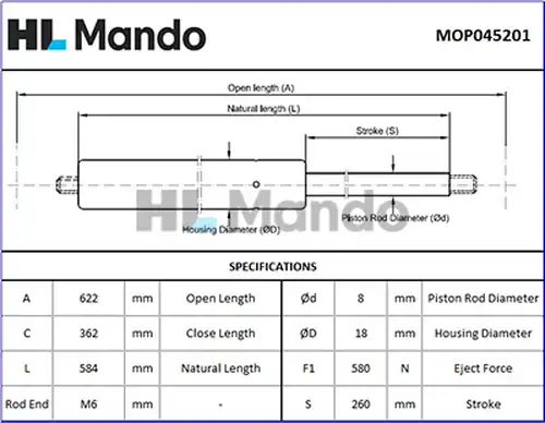 газов амортисьор, багажно/товарно пространство MANDO MOP045201