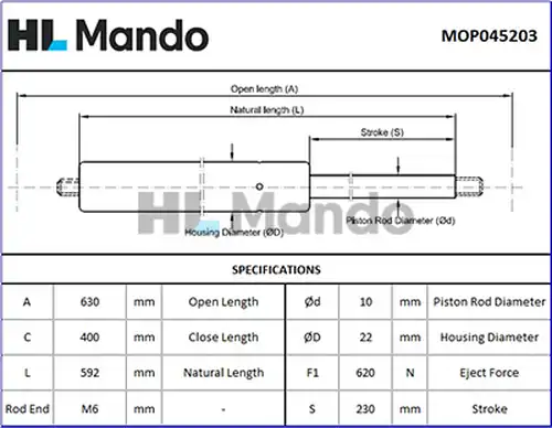 газов амортисьор, багажно/товарно пространство MANDO MOP045203