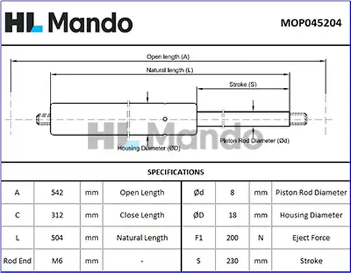 газов амортисьор, багажно/товарно пространство MANDO MOP045204