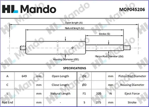 газов амортисьор, багажно/товарно пространство MANDO MOP045206