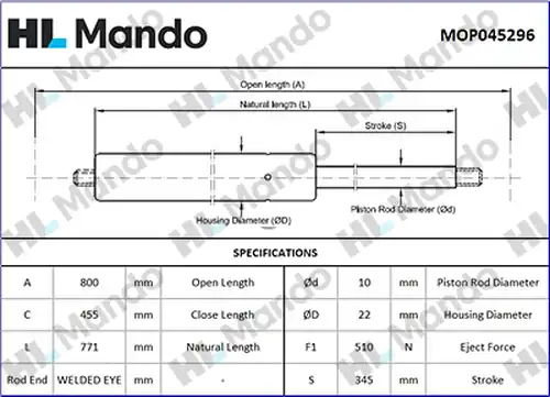 газов амортисьор, багажно/товарно пространство MANDO MOP045296