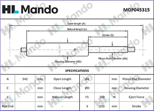 газов амортисьор, багажно/товарно пространство MANDO MOP045315