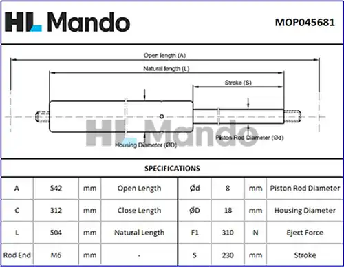 газов амортисьор, багажно/товарно пространство MANDO MOP045681