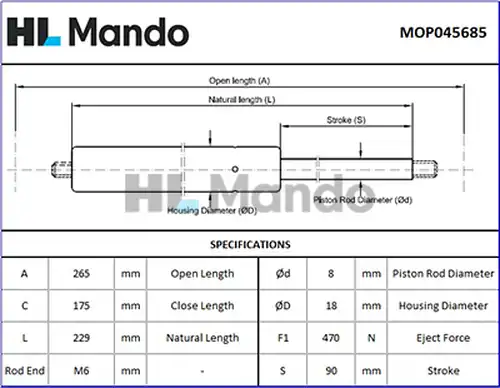 газов амортисьор, багажно/товарно пространство MANDO MOP045685