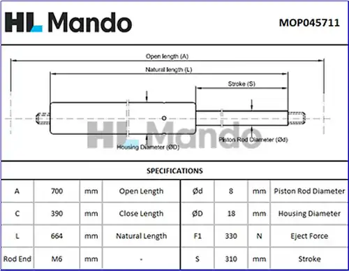 газов амортисьор, багажно/товарно пространство MANDO MOP045711