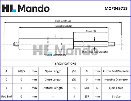 газов амортисьор, багажно/товарно пространство MANDO MOP045713