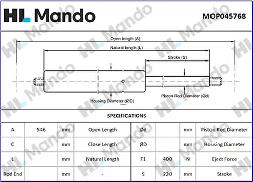 газов амортисьор, багажно/товарно пространство MANDO MOP045768