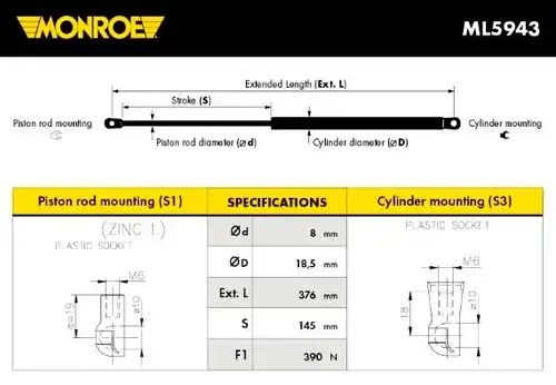 газов амортисьор, багажно/товарно пространство MONROE ML5943