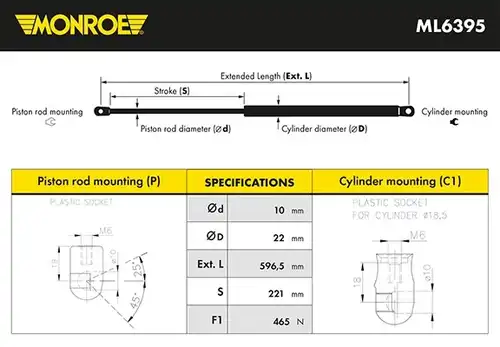 газов амортисьор, багажно/товарно пространство MONROE ML6395