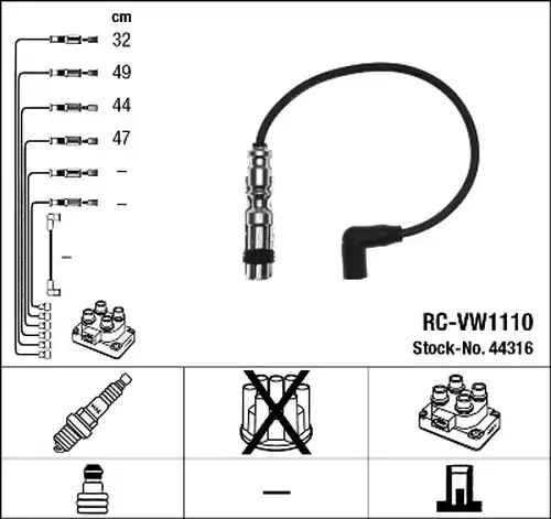 комплект запалителеи кабели NGK 44316