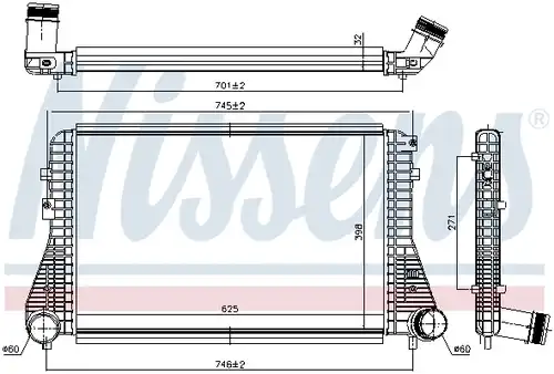 интеркулер (охладител за въздуха на турбината) NISSENS 96234