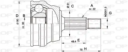 каре комплект, полуоска OPEN PARTS CVJ5008.10